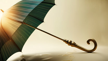 Umbrella on water background. 3D illustration. Selective focus.の素材