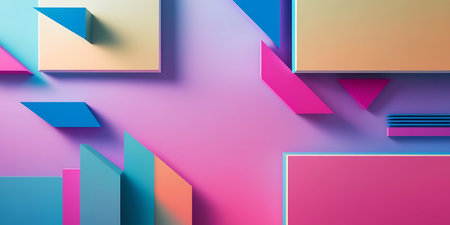 3d rendering of abstract geometric shapes in pink, blue and orange colorsの素材