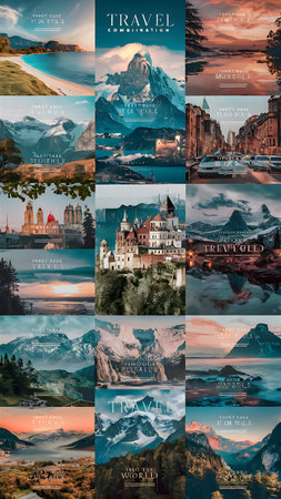 Collage of photos of famous european landmarks. Travel concept.の素材