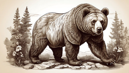 Brown bear in the forest. Illustration of a wild animal.の素材