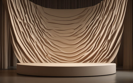 3d rendering of a stage with a brown curtain in the backgroundの素材