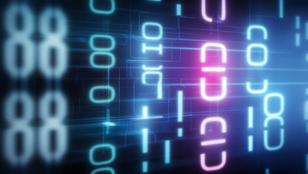 Digital binary code against blue background with vignette 3d renderingの素材