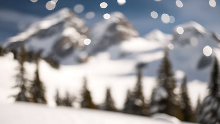 Blurred background of snowy mountains with bokeh effect. Winter backgroundの素材