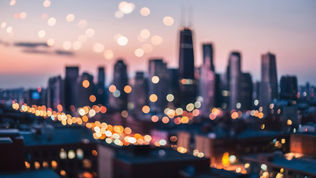 Abstract blurred bokeh cityscape background, bokeh lightsの素材