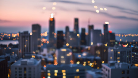 Cityscape at twilight, Blurred bokeh light background.の素材