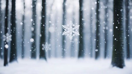 Snowflakes in the winter forest. Christmas and New Year background.の素材