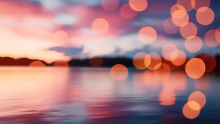 abstract blur bokeh background of sea and mountain at sunsetの素材