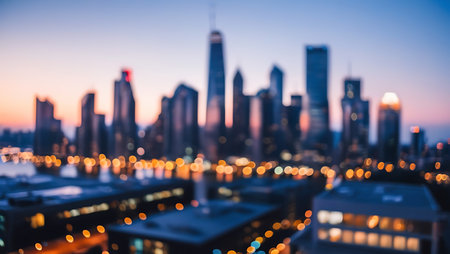 Abstract blur skyscrapers city bokeh background - vintage filterの素材