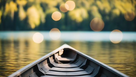 Canoe on the lake with bokeh light background - vintage filterの素材