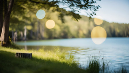 landscape of lake and tree in the park with bokehの素材