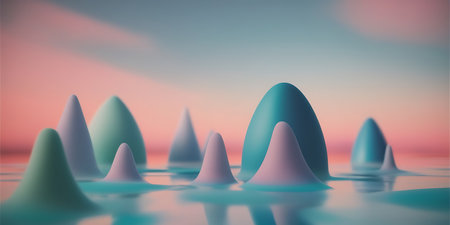abstract 3d illustration of ocean waves background with soft gradientsの素材