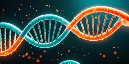 Digital illustration DNA structure in colour background, 3d rendering. Computer digital drawing.の素材