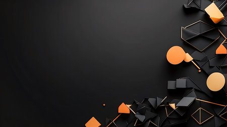 Abstract 3d rendering of geometric shapes in black background. Futuristic background design.の素材