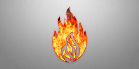 Fire flames on gray background. 3D illustration. Flame shape.の素材