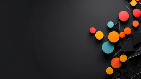 3d render, abstract background with orange and red circles, space for textの素材