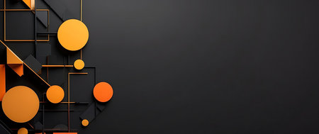 3d illustration of abstract geometric background with orange and black color.の素材