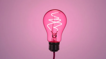 Light bulb on pink background. Conceptual image of idea and innovation.の素材
