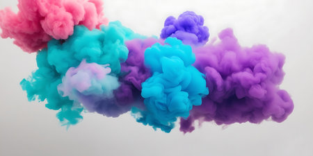 Colorful smoke in the air on a white background. 3d renderingの素材