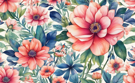Seamless pattern with watercolor flowers. Hand-drawn illustration.の素材
