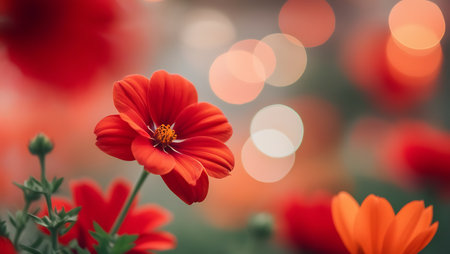 Beautiful red cosmos flower with bokeh background, nature backgroundの素材
