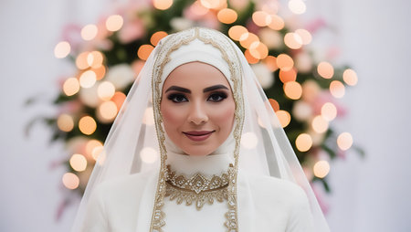 beautiful muslim woman in traditional dress with veil at christmasの素材