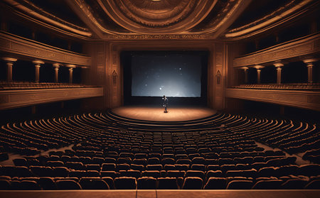 Concert hall with spotlight and seats. 3D rendering image.の素材