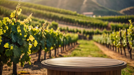 Vineyard in Tuscany, Italy with empty table for your productの素材