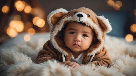 Portrait of cute asian baby boy in christmas costume.の素材