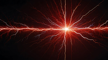 Electric lightning strike on black background. 3D rendering and illustration.の素材
