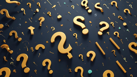 Question marks on a dark background. 3d rendering, 3d illustration.の素材