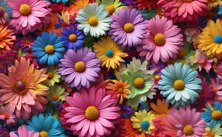 colorful daisies background, top view, close-upの素材