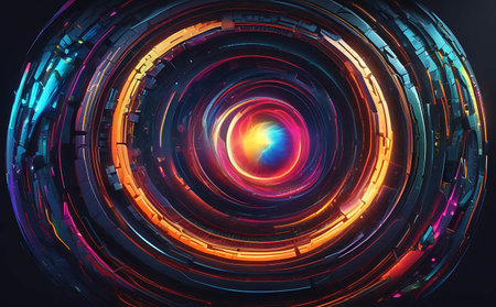 Abstract background. luminous swirling. Elegant glowing circle.  Sparking particle. Space tunnel. Glossy jellyfish. Colorful ellipse. Glint sphereの素材