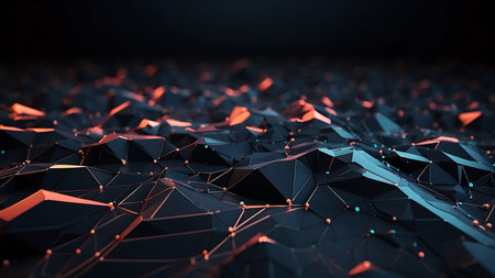 Abstract 3d rendering of chaotic polygonal surface. Futuristic low poly background.の素材
