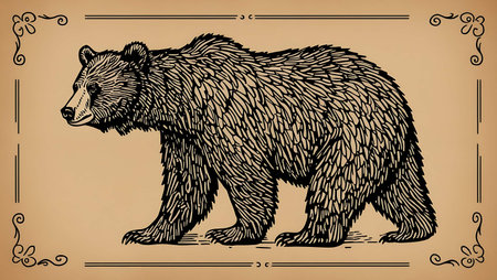 Hand drawn vector illustration of a grizzly bear in engraving style.の素材