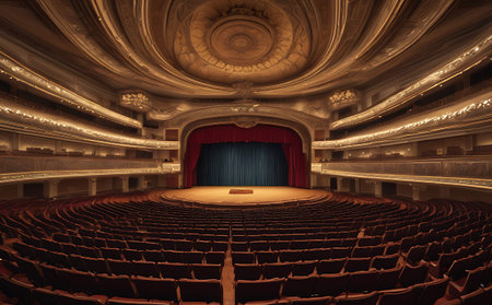 Theater hall with red seats and wooden floor. 3d renderの素材