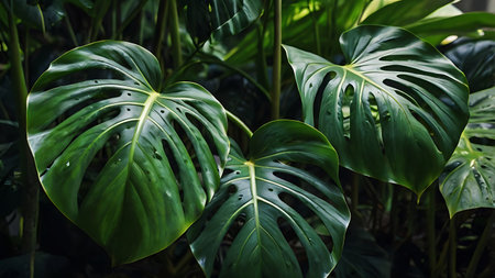 Monstera deliciosa plant in botanical garden, stock photoの素材