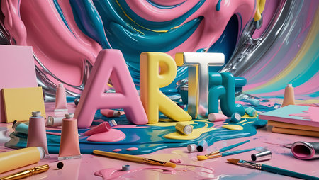 3d render of paint tube with art text. Abstract background.の素材