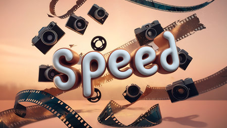 spend word with film strip and camera on the table. 3d renderingの素材