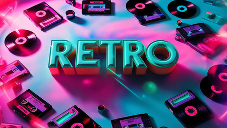 Retro Music Concept. Retro Music Background. 3D Render.の素材