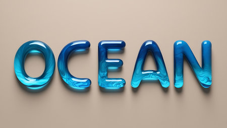 3d illustration of the word organic in blue plastic letters on a beige backgroundの素材
