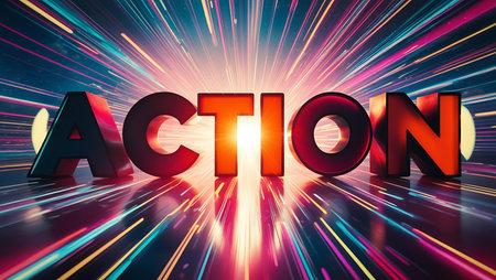 Acronym of Action on abstract background. 3D illustration.の素材