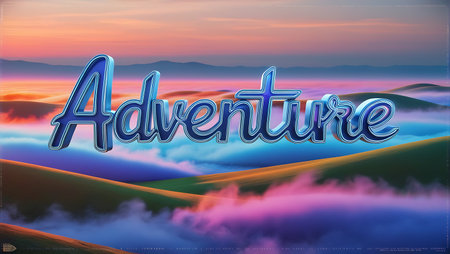 Adventure text on colorful landscape background. Vector illustration. Eps 10.の素材