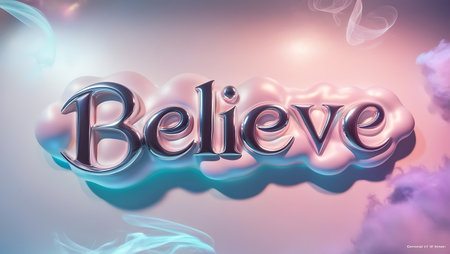 Believe in yourself. 3D illustration of the word Believe in yourself in the clouds.の素材