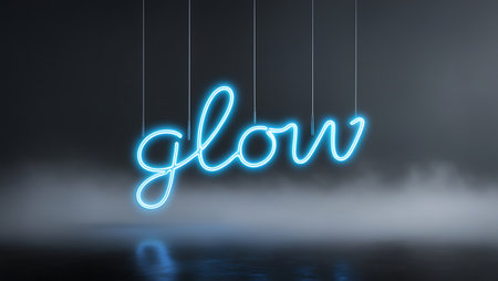 Neon glowing word on a dark background. 3D rendering.の素材