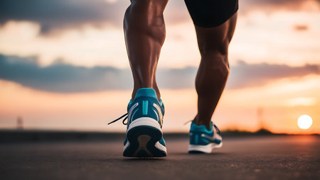 Runner athlete running at sunrise. woman fitness jogging workout wellness concept.の素材