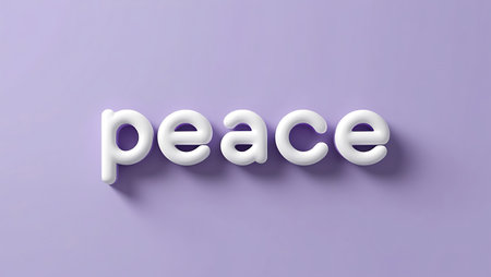 Word Peace on purple background. 3D Rendering Illustration.の素材