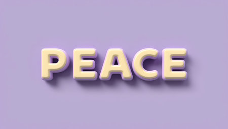 Peace 3d word render on purple background with soft shadow, 3d renderingの素材