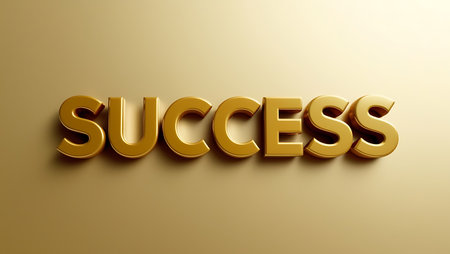 3D Illustration of the word Success on a gold background.の素材