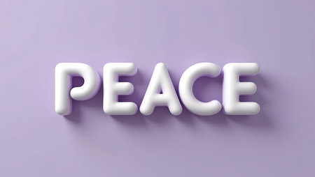 Peace 3D word on purple background. 3D render illustration.の素材