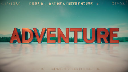 Adventurous Typography Poster. 3D Render Illustration.の素材